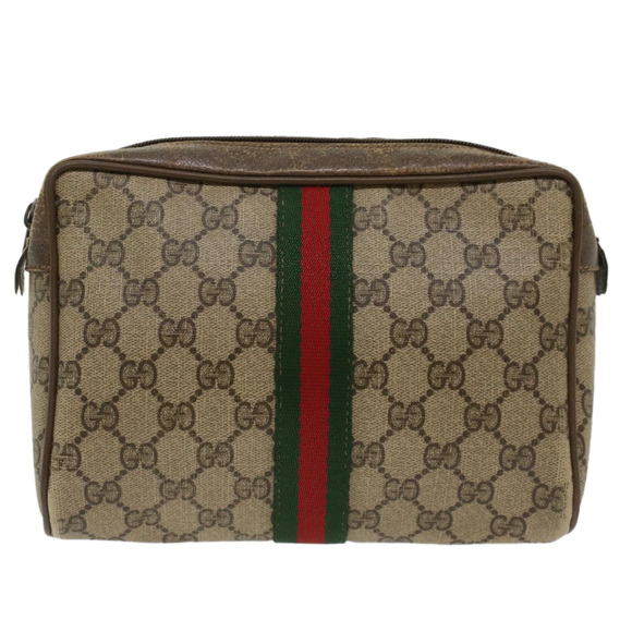 GUCCI GG Canvas Web Sherry Line Clutch Bag Beige Red Green 56.01.012 Auth yk8055 - Picture 2 of 16